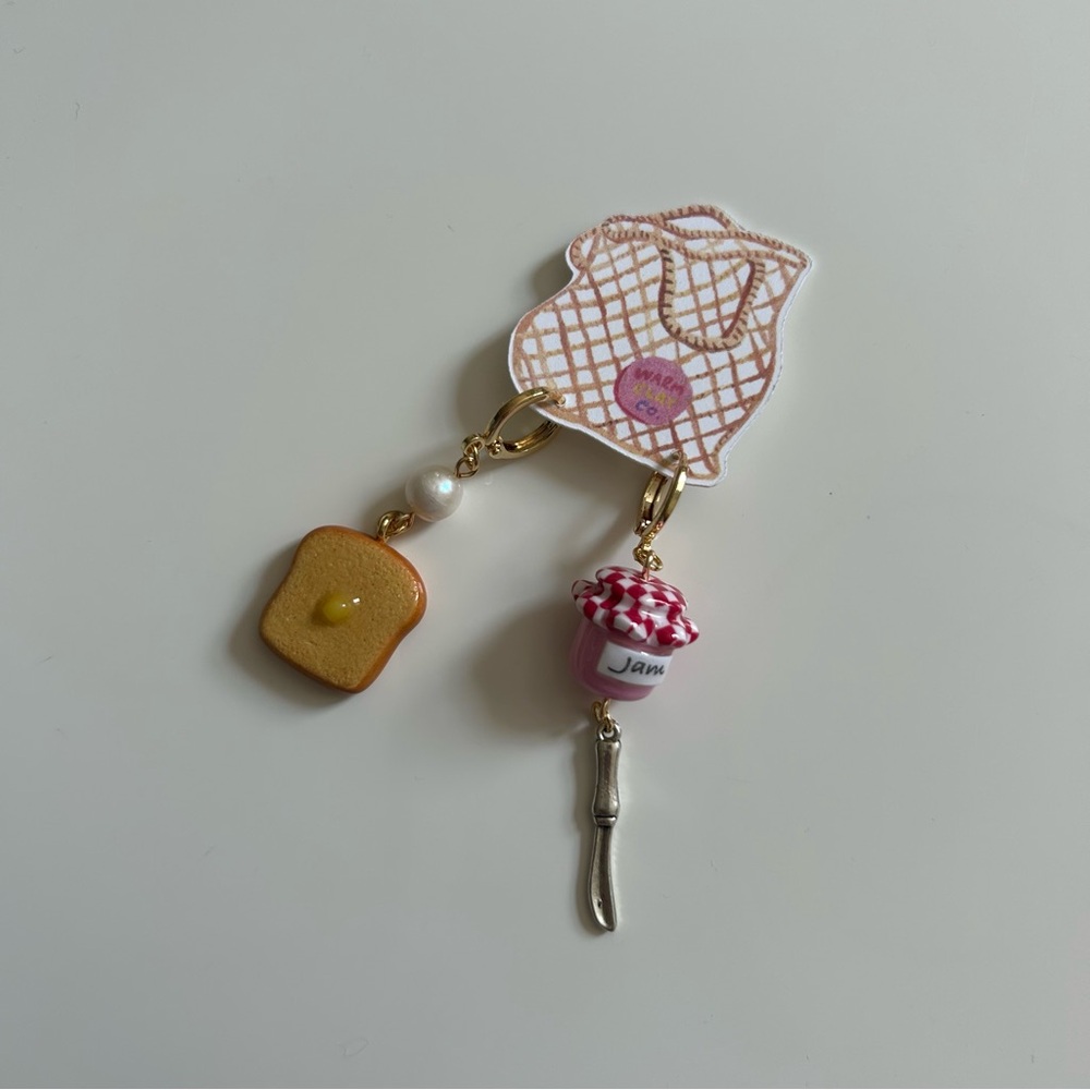 Handmade buttered toast & mini jam jar earrings